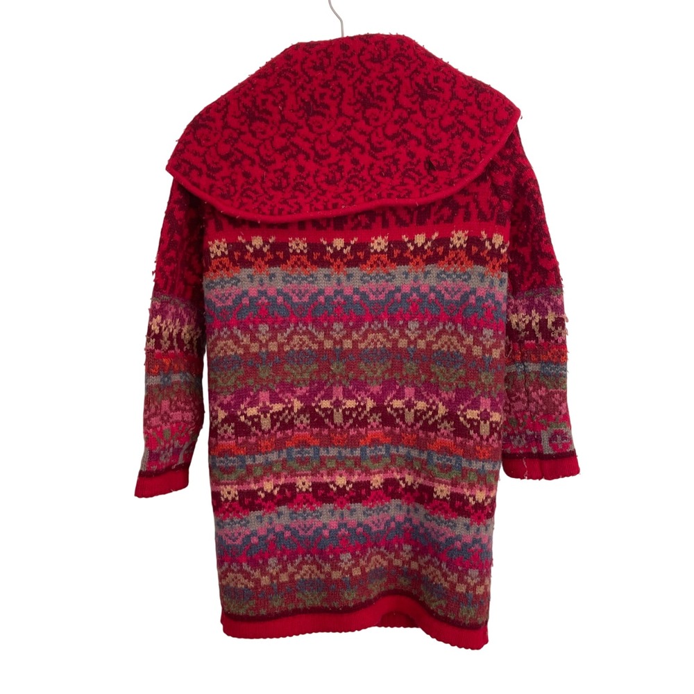 Sundance Lambswool Fair Isle Longline Cardigan Sweater Red Petite Medium PM - Picture 2 of 7